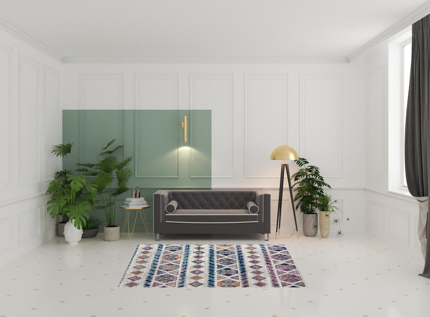 5' x 7' Ivory Geometric Power Loom Area Rug