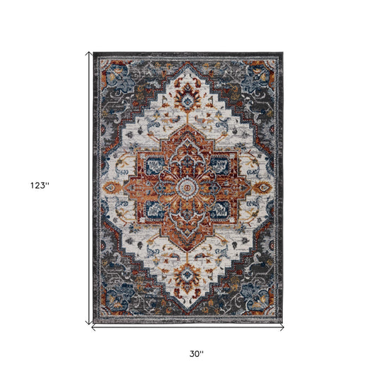 10' Brown Medallion Power Loom Runner Rug