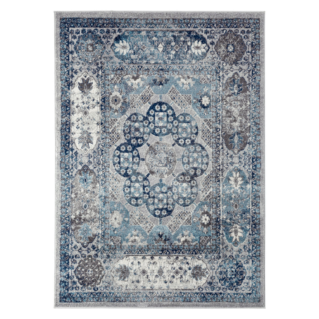 5' x 7' Gray Medallion Power Loom Area Rug