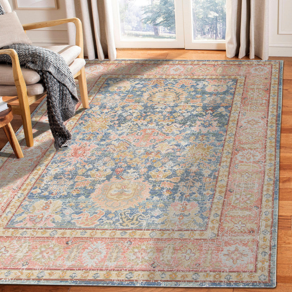 5' x 7' Blue Floral Power Loom Area Rug