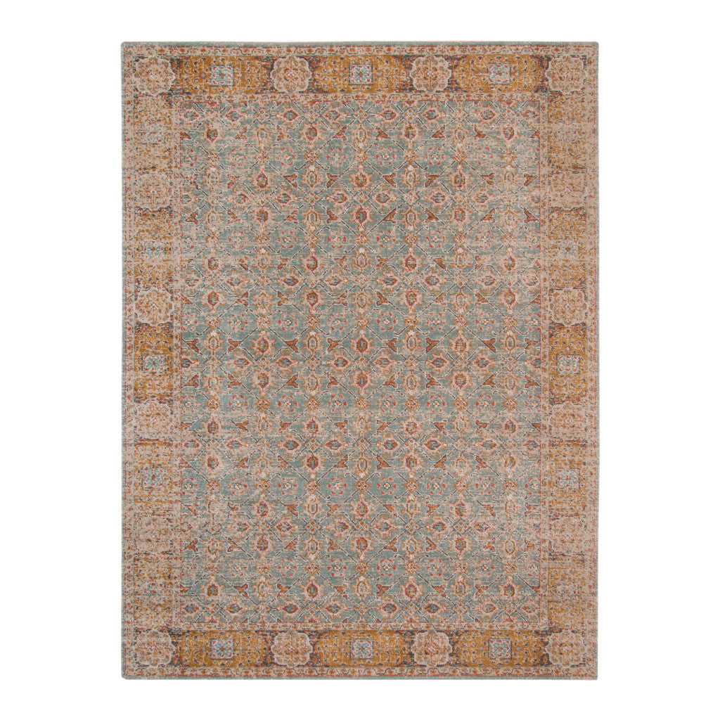 2' x 3' Blue and Orange Oriental Power Loom Distressed Area Rug