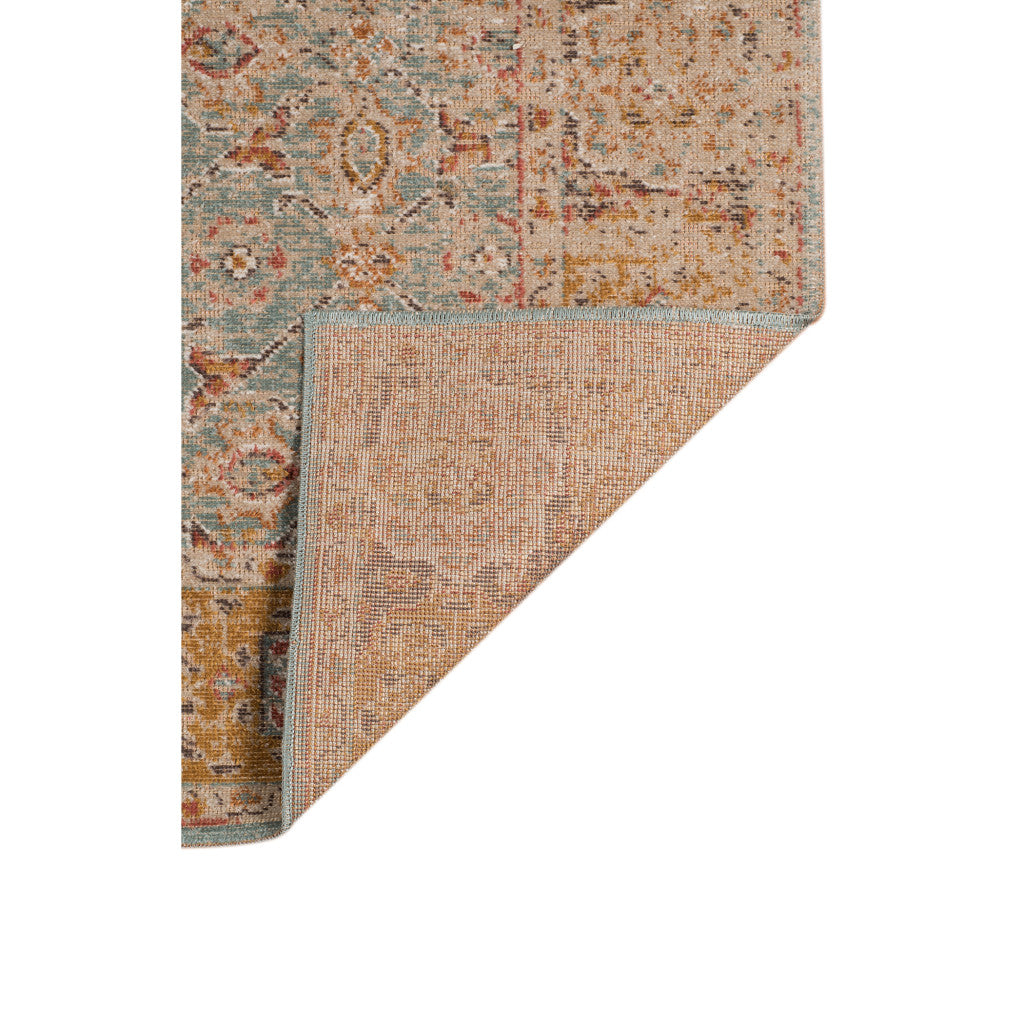 2' x 3' Blue and Orange Oriental Power Loom Distressed Area Rug
