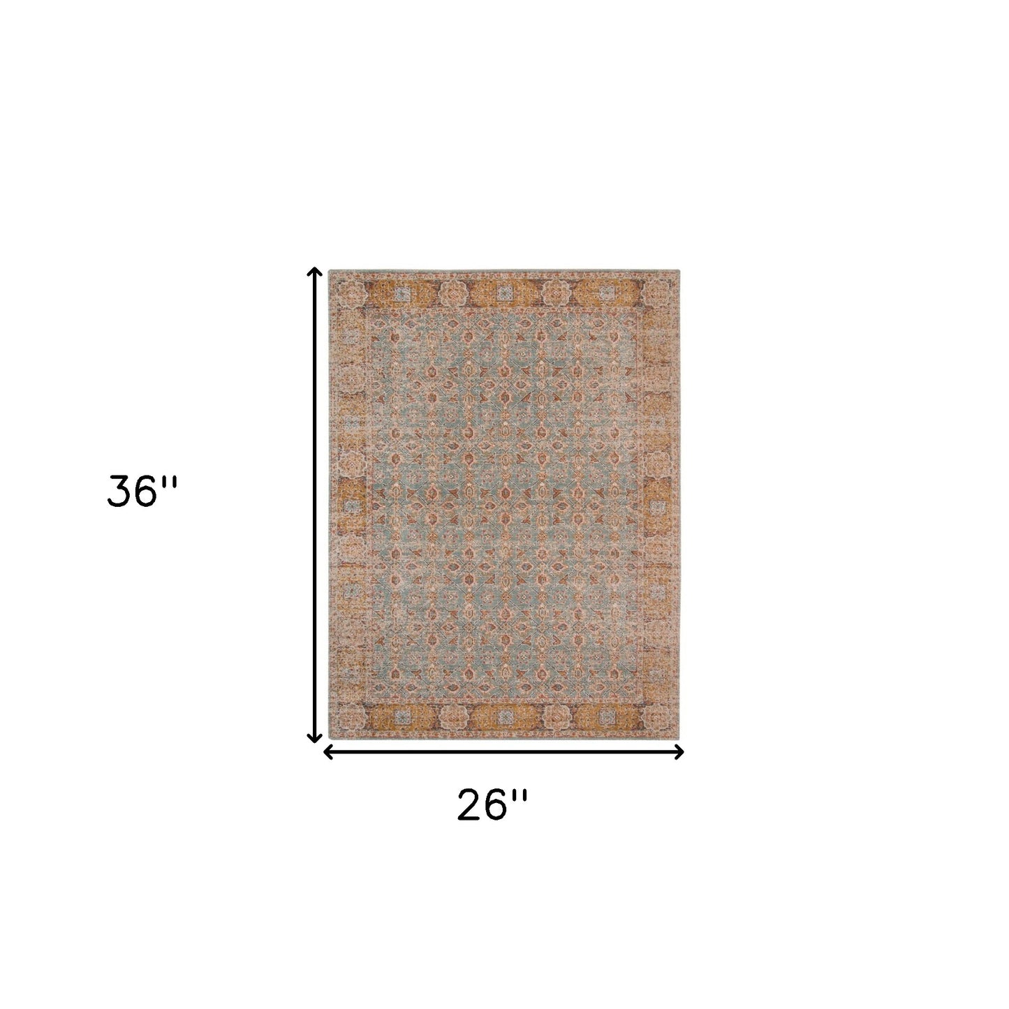 2' x 3' Blue and Orange Oriental Power Loom Distressed Area Rug