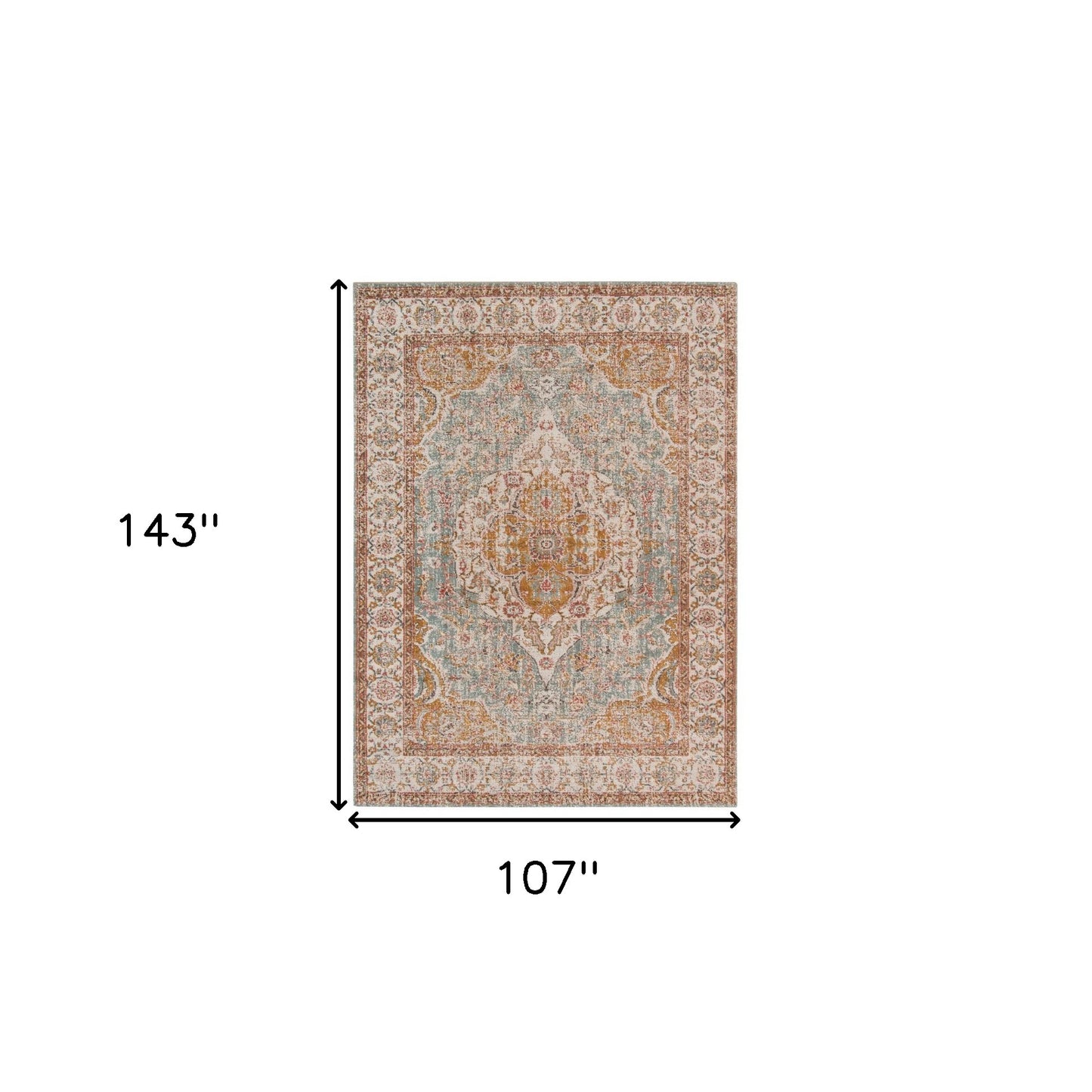 9' x 12' Blue and Orange Oriental Power Loom Distressed Area Rug