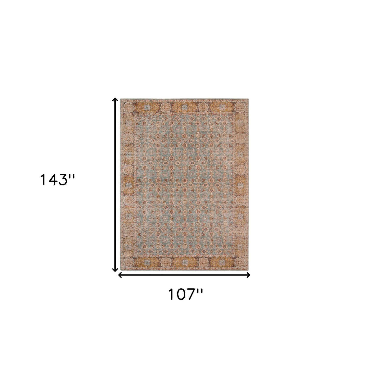 9' x 12' Teal Blue Floral Power Loom Area Rug With Fringe