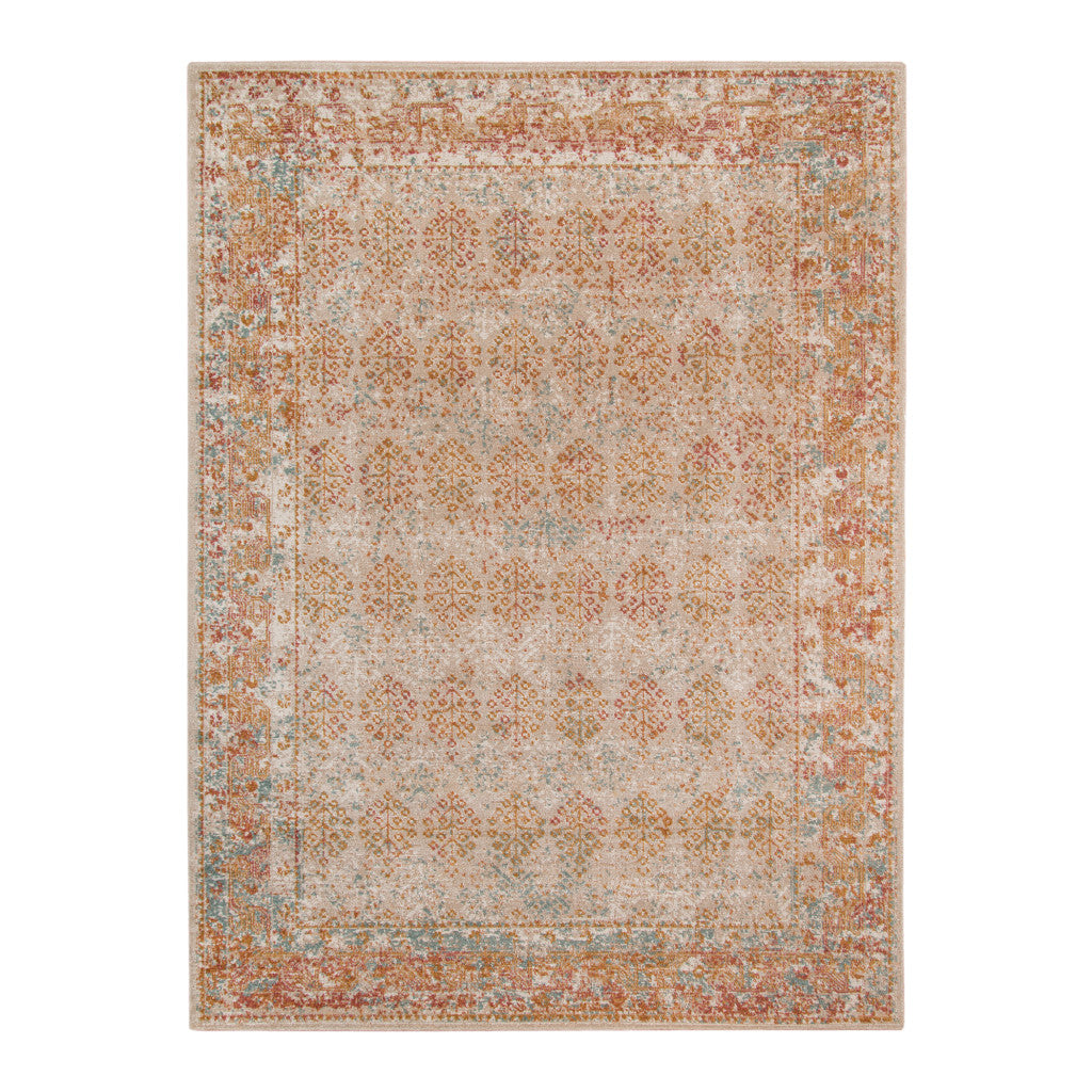 9' x 12' Beige Southwestern Power Loom Area Rug With Fringe