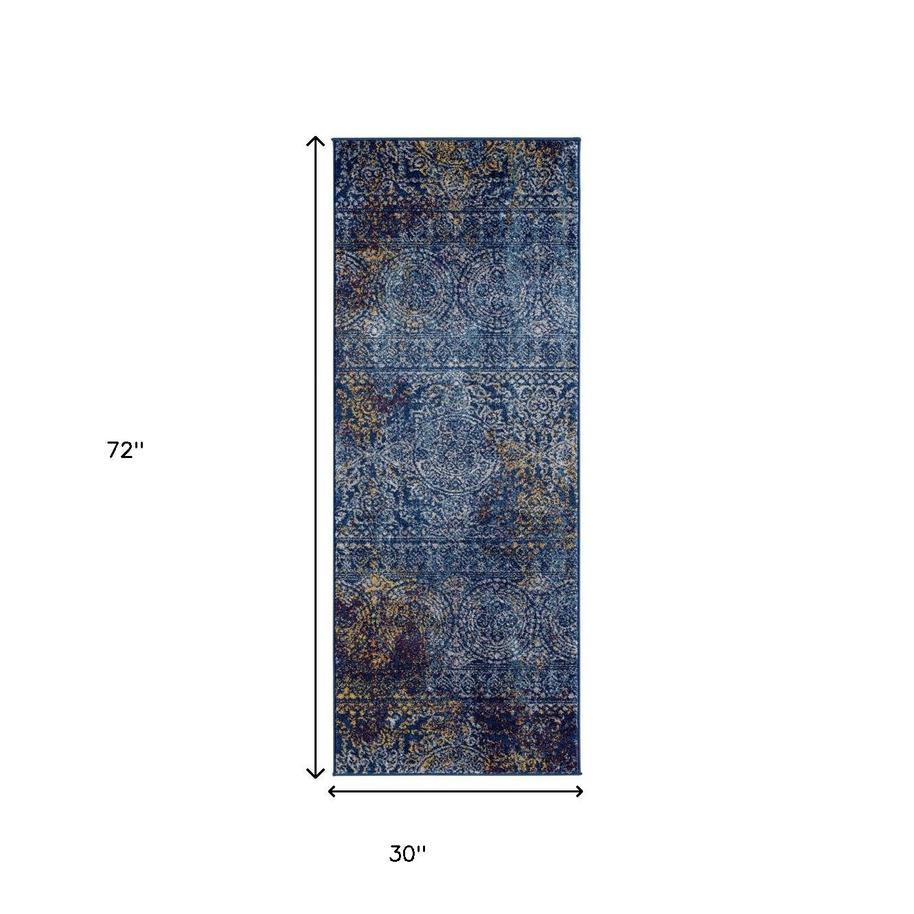 6' Blue and Yellow Southwestern Power Loom Runner Rug