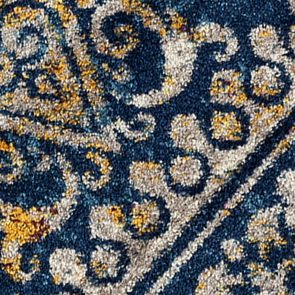 6' Blue and Yellow Southwestern Power Loom Runner Rug