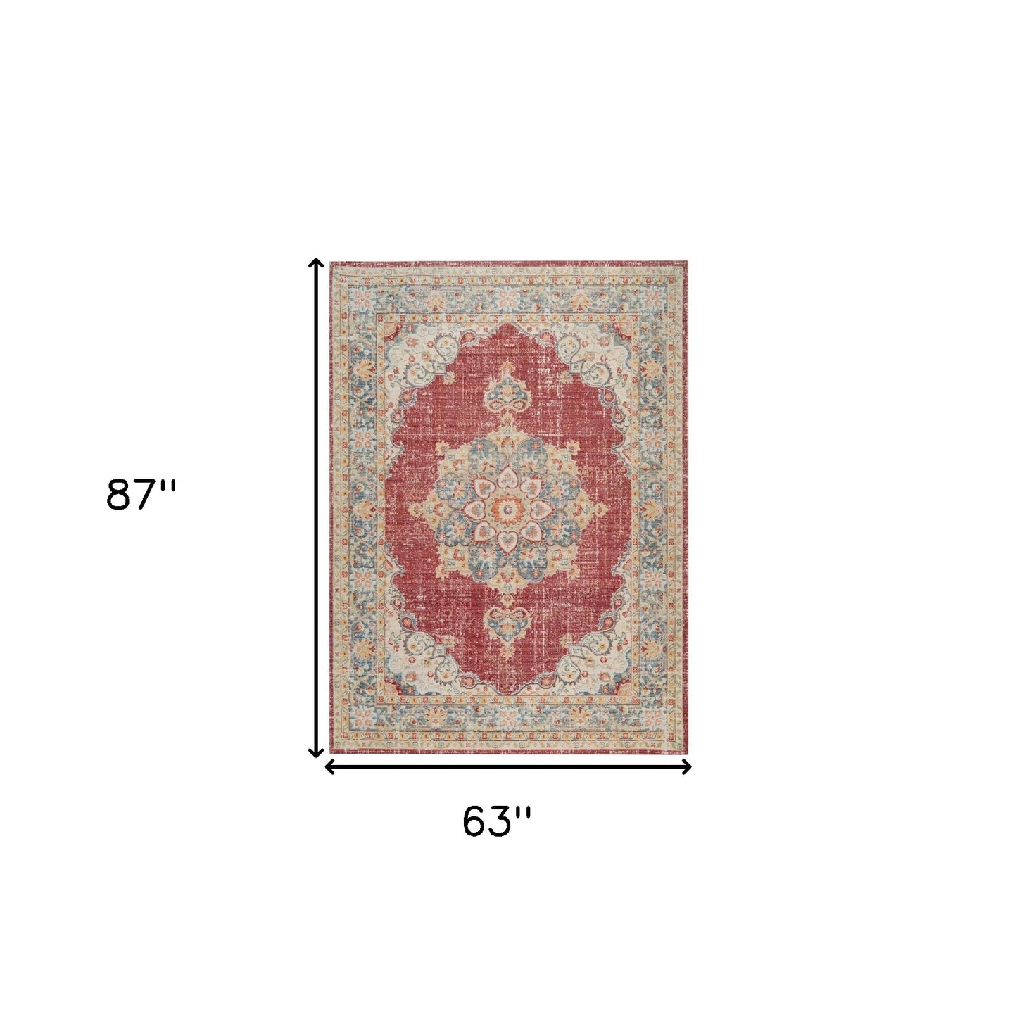 5' x 7' Red Medallion Power Loom Area Rug