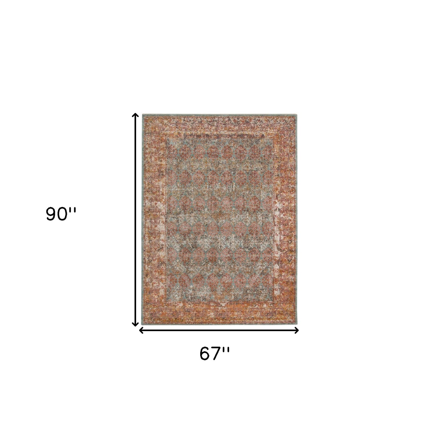 5' x 7' Teal Southwestern Power Loom Area Rug With Fringe