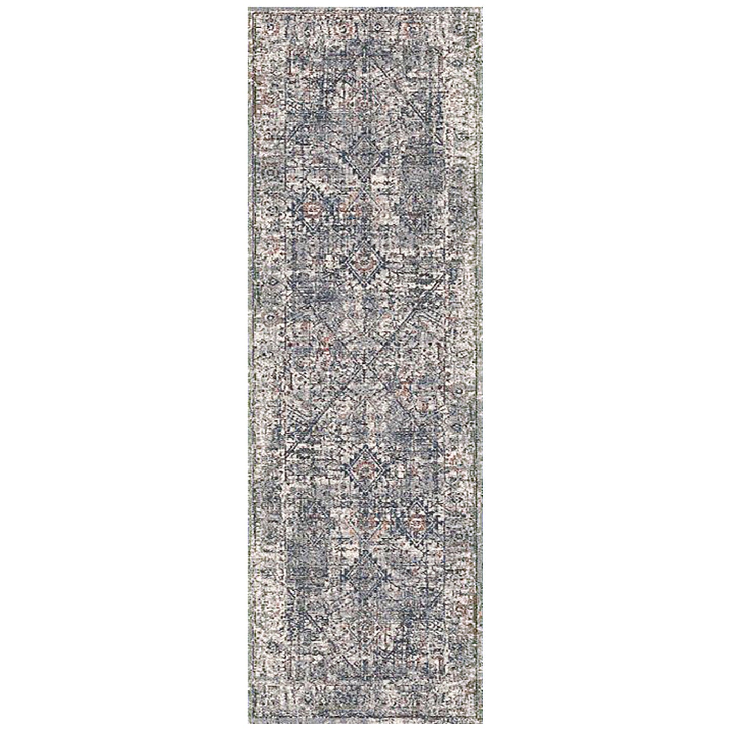 8' Gray and Ivory Oriental Power Loom Runner Rug