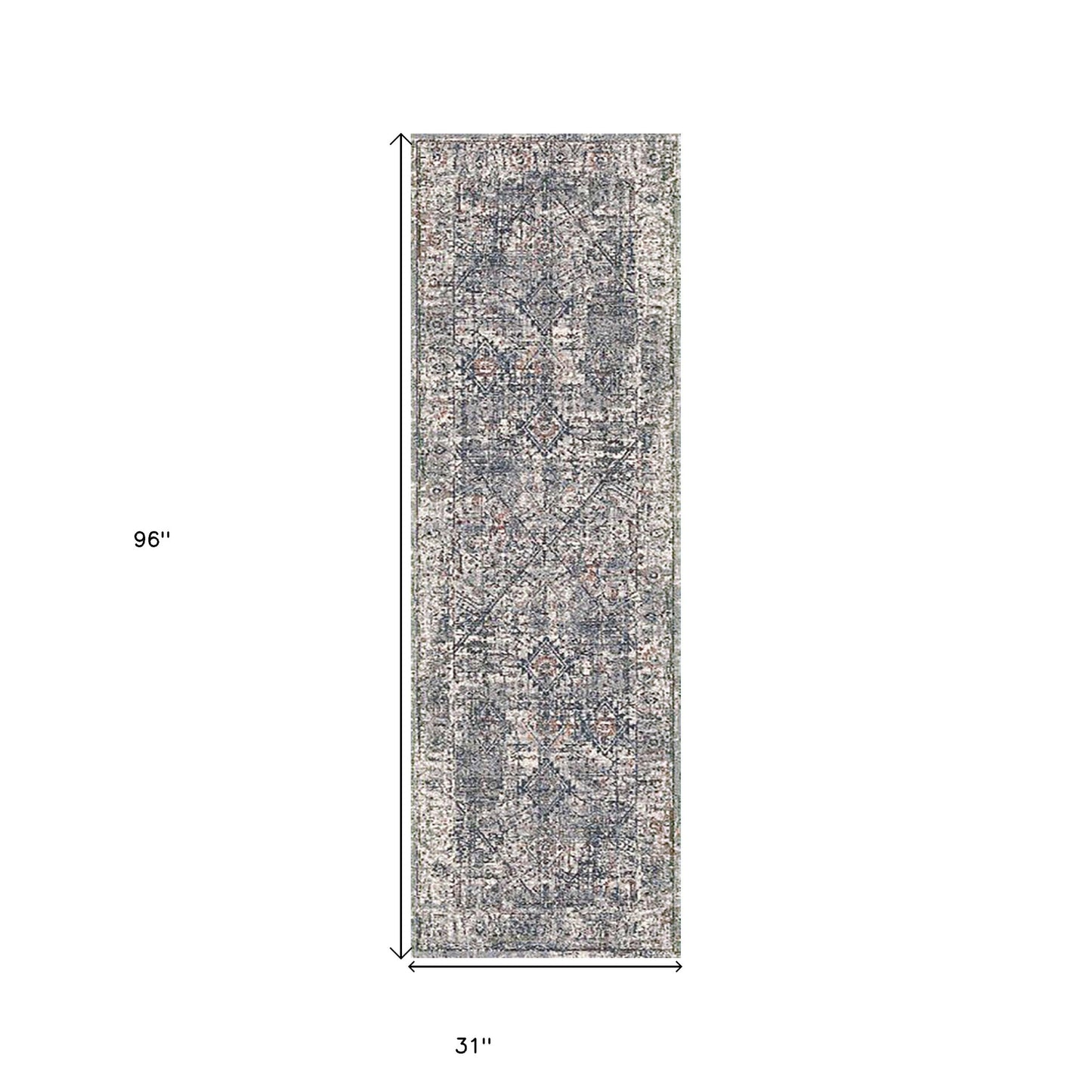 8' Gray and Ivory Oriental Power Loom Runner Rug