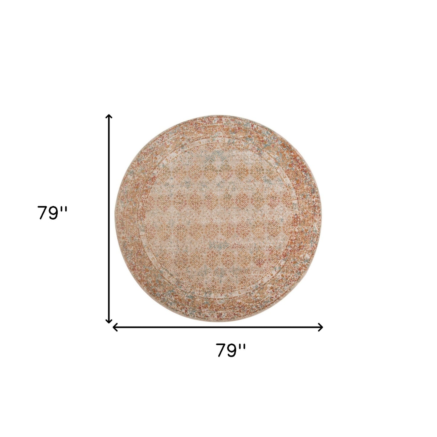 6' Beige Round Southwestern Power Loom Area Rug With Fringe