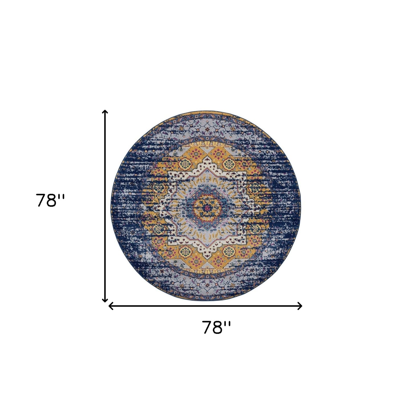 6' Blue and Orange Round Medallion Power Loom Area Rug