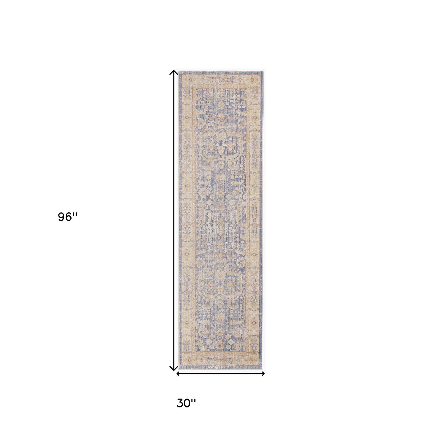 8' Lavender Blue Floral Power Loom Runner Rug