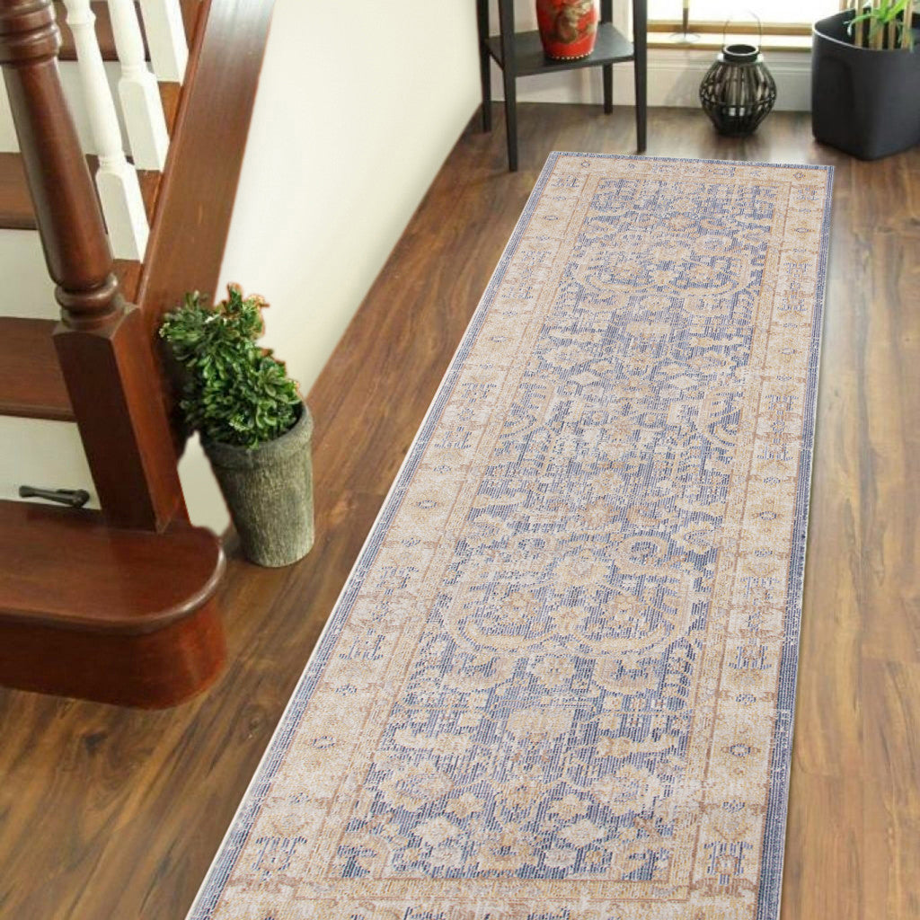 8' Lavender Blue Floral Power Loom Runner Rug