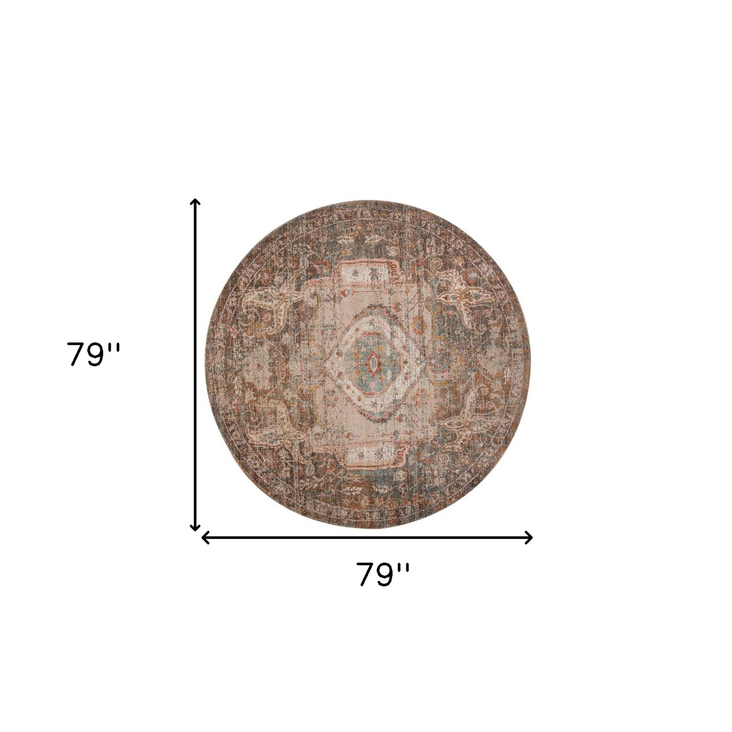 6' Taupe Round Medallion Power Loom Area Rug With Fringe