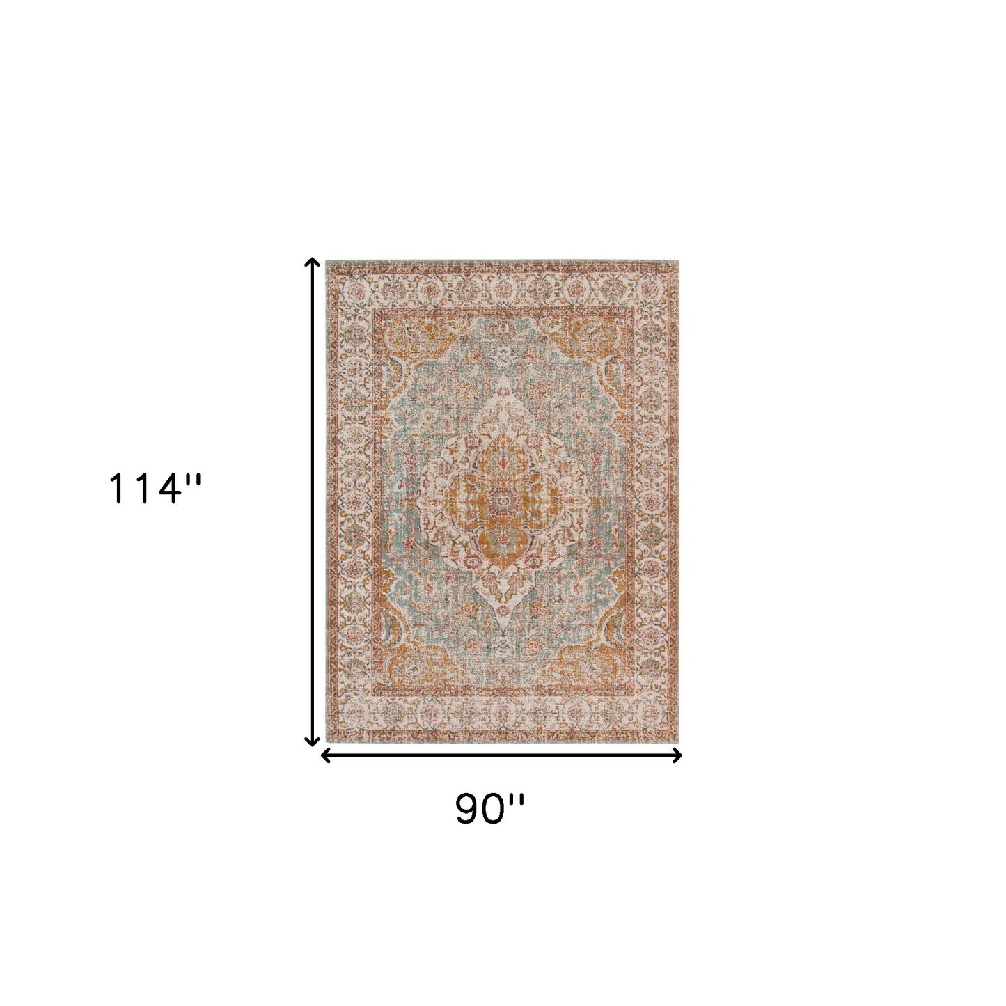7' x 9' Blue and Orange Oriental Power Loom Distressed Area Rug
