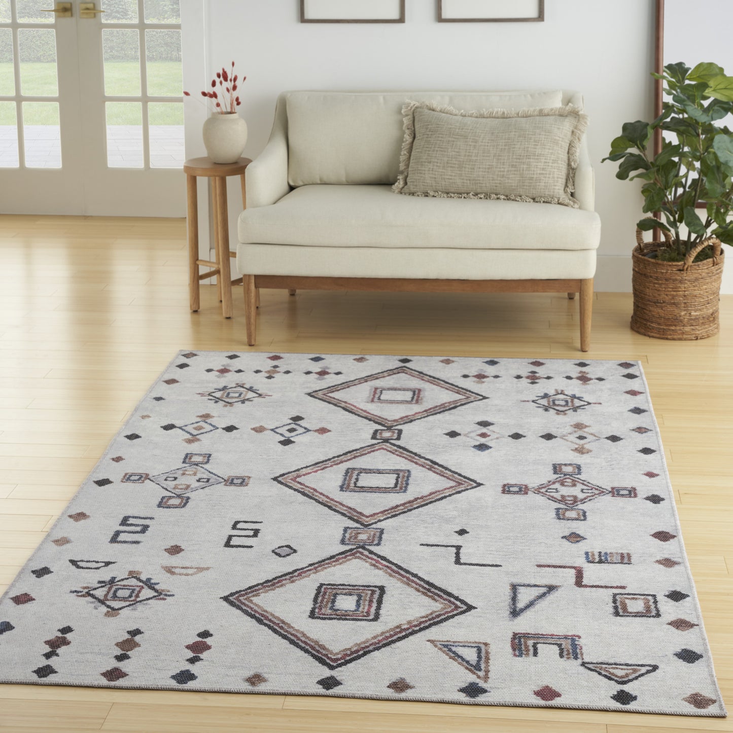 6' x 9' Gray and Brown Geometric Power Loom Washable Area Rug