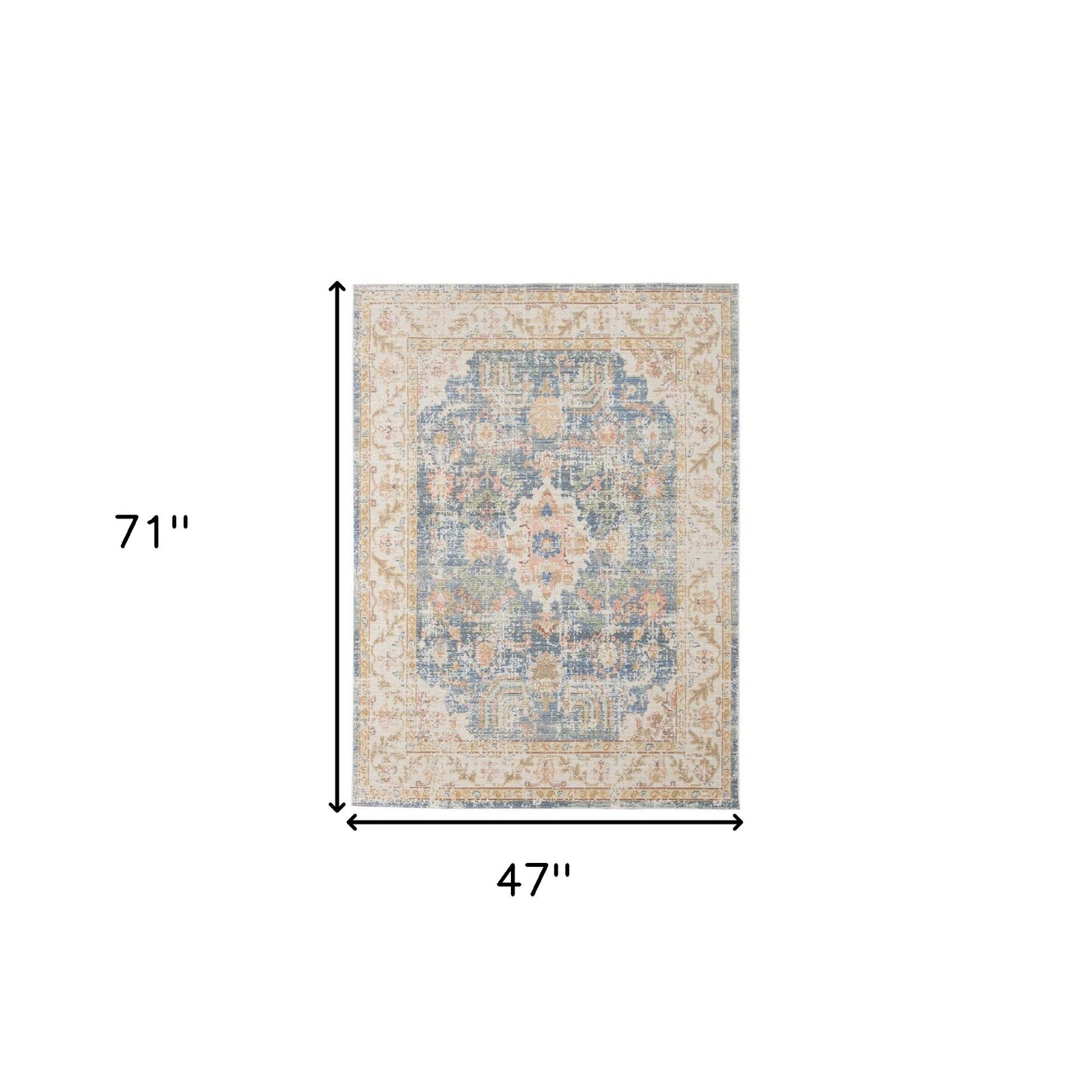 4' x 6' Blue Floral Power Loom Area Rug