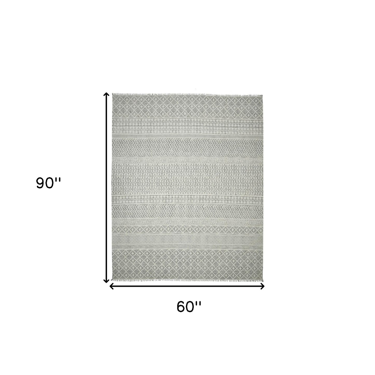 5' x 7' Gray Geometric Flatweave Handmade Distressed Area Rug With Fringe