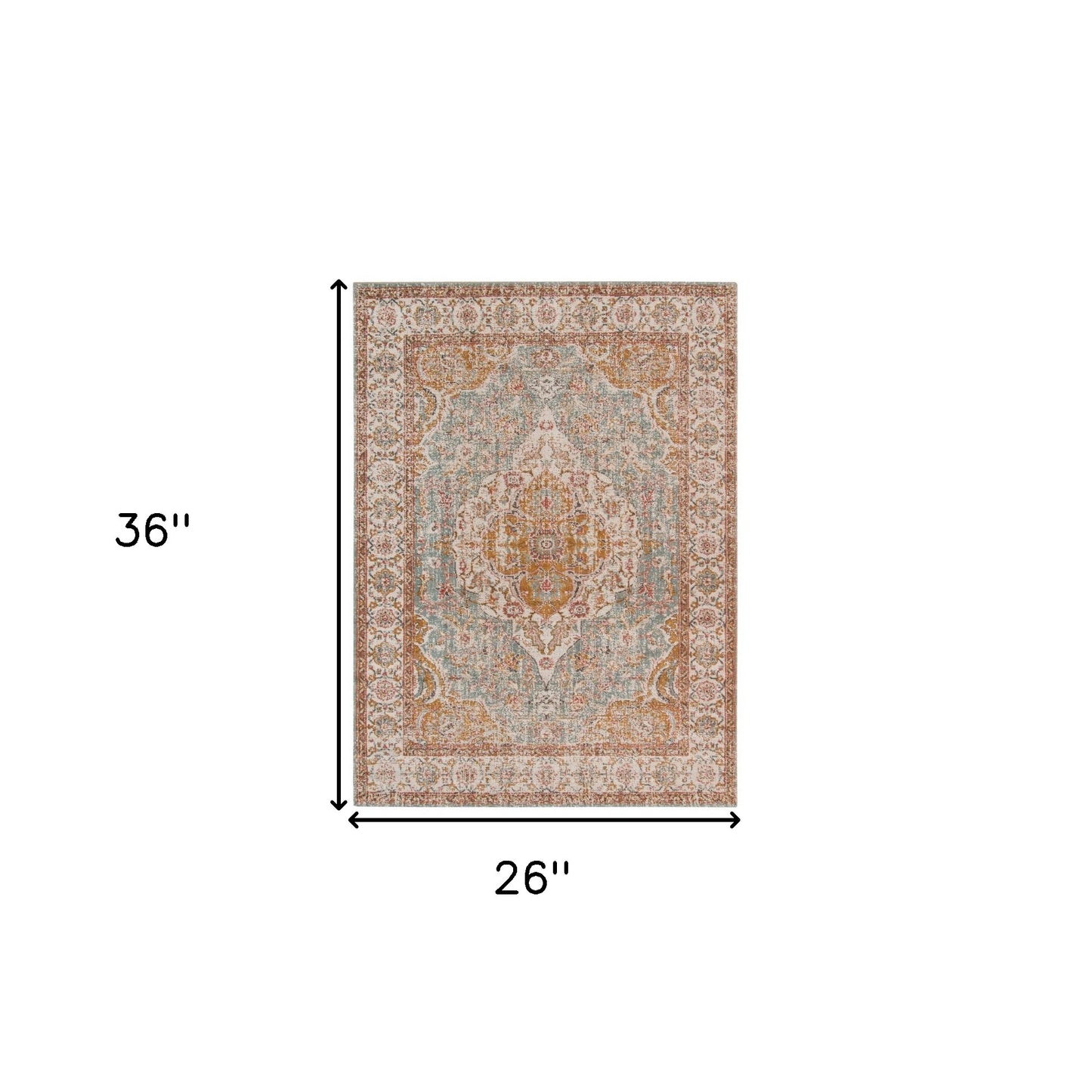 2' x 3' Blue Oriental Power Loom Area Rug With Fringe