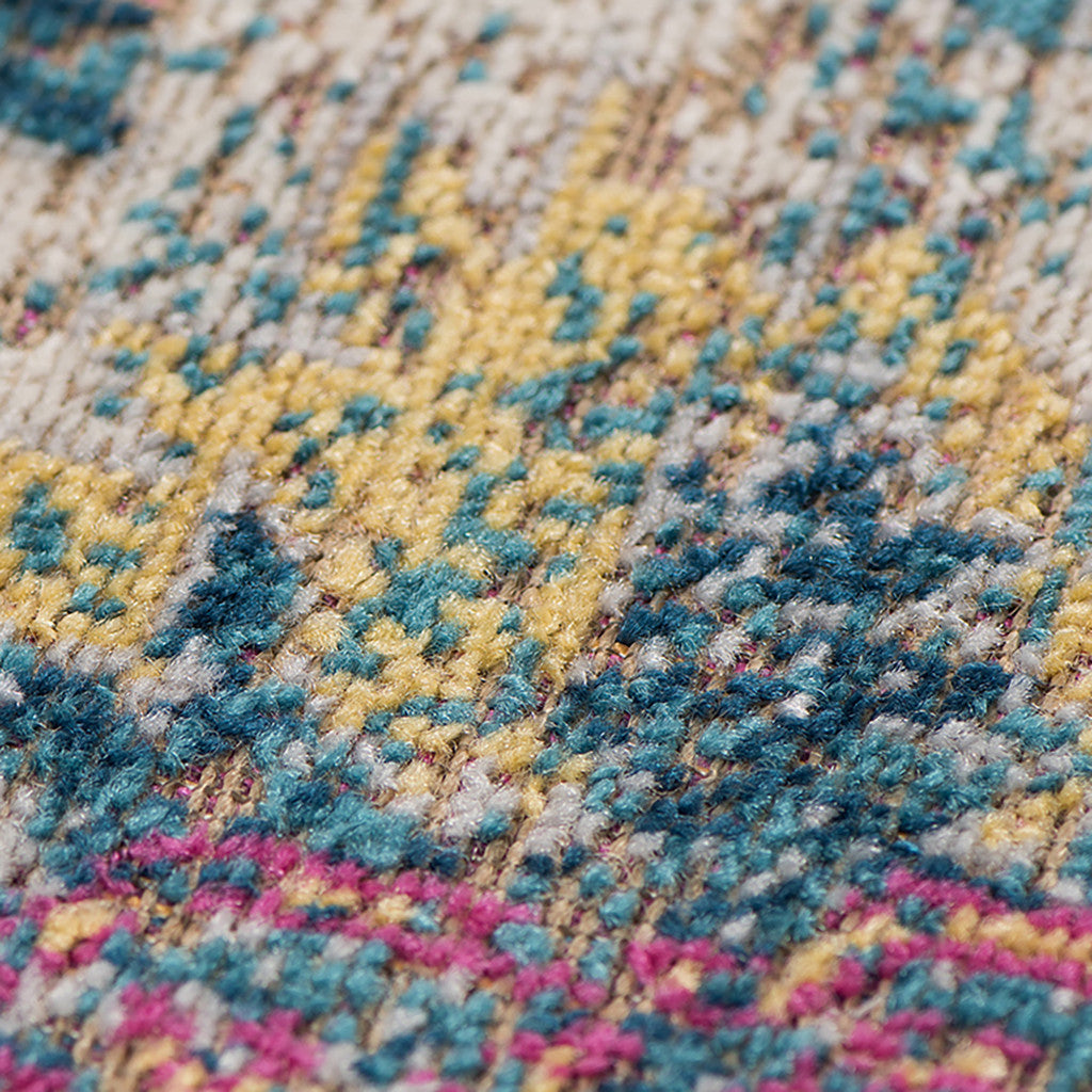 6' Teal Blue Round Medallion Power Loom Area Rug With Fringe