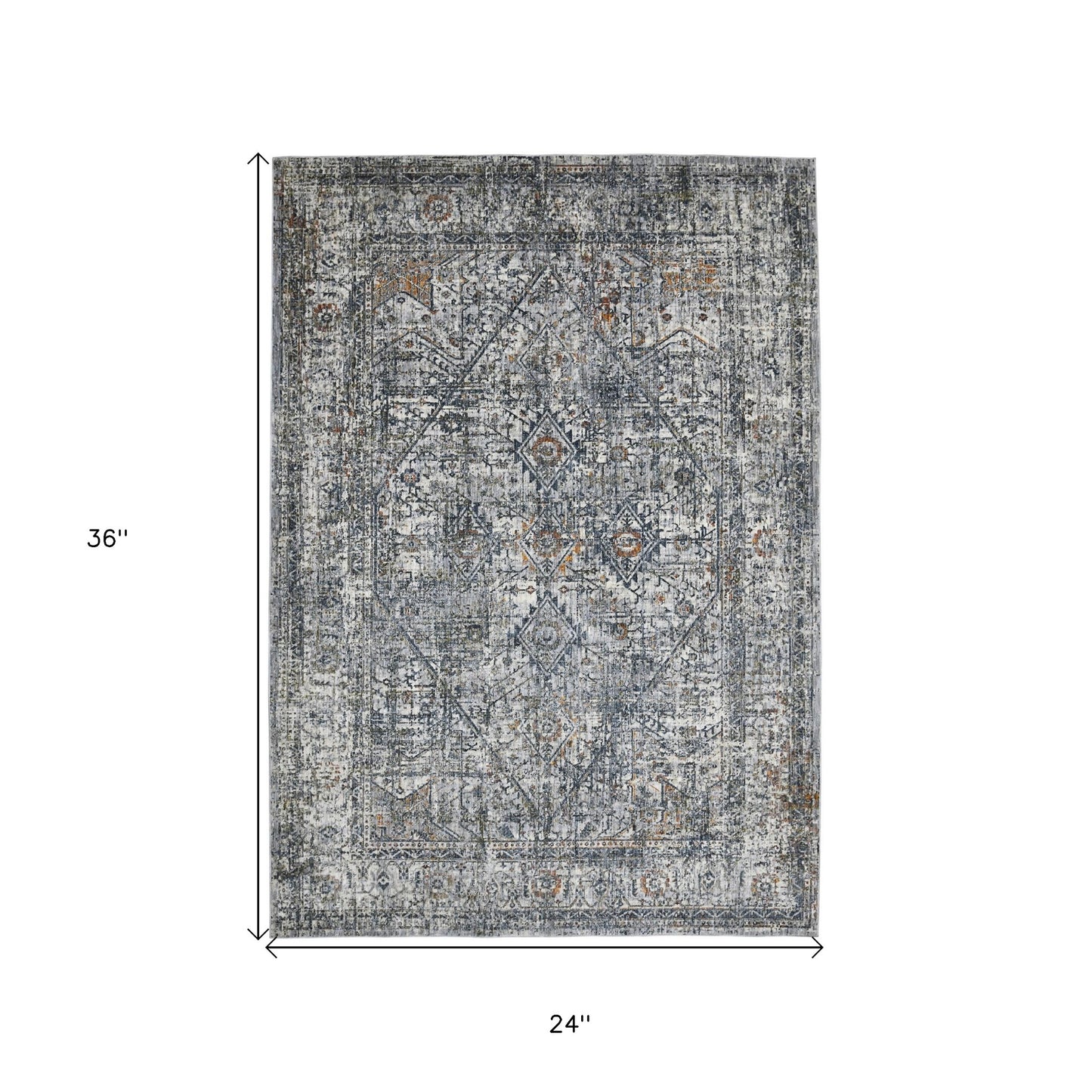 2' x 3' Gray and Ivory Oriental Power Loom Area Rug