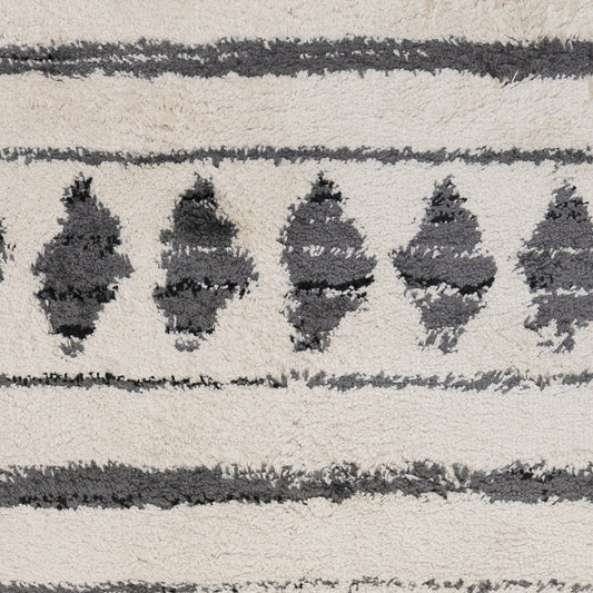 2' x 3' Black and Off White Geometric Shag Area Rug