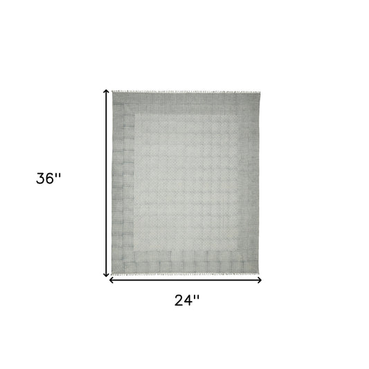 2' x 3' Blue and Ivory Geometric Flatweave Handmade Distressed Area Rug with Fringe