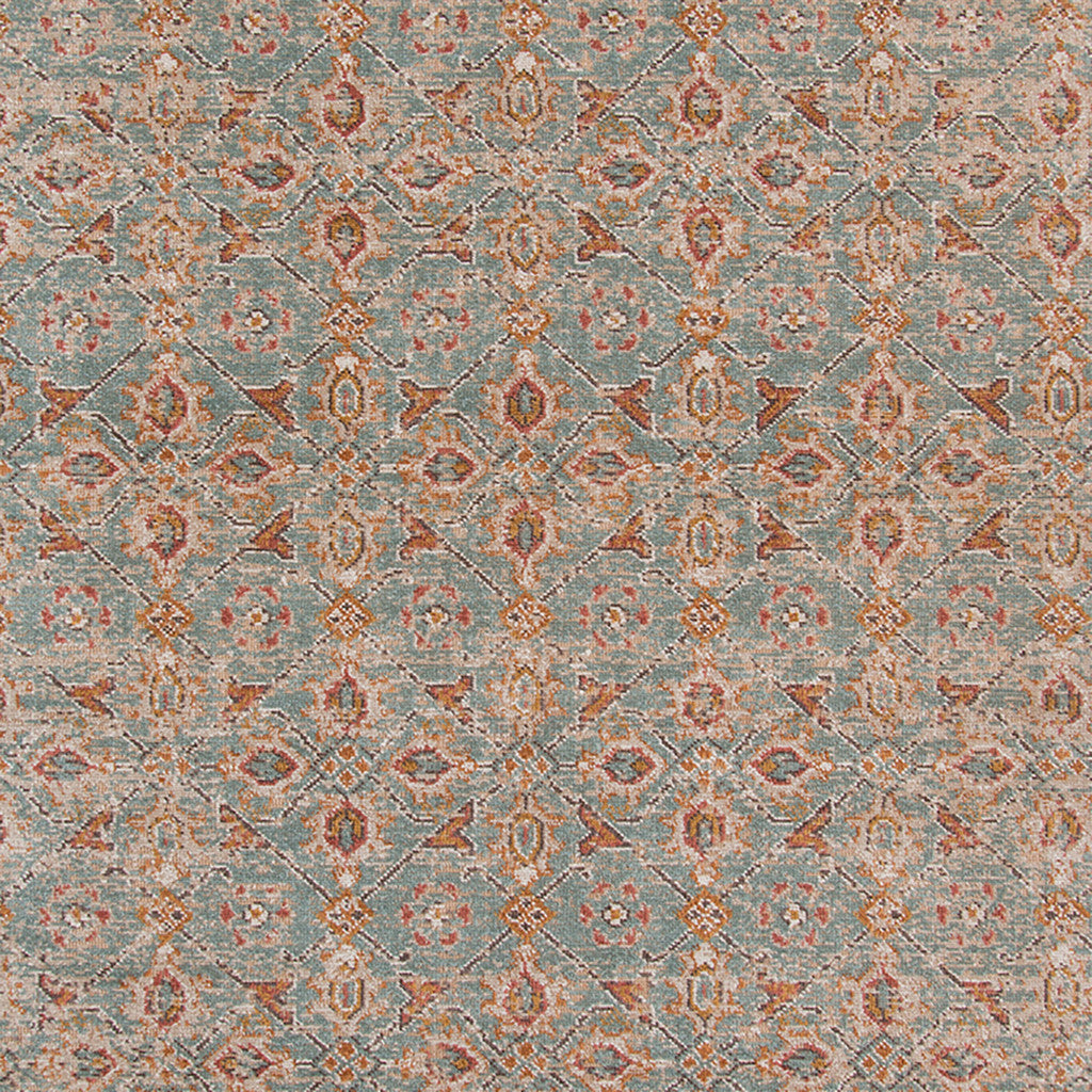 7' x 9' Teal Blue Floral Power Loom Area Rug With Fringe