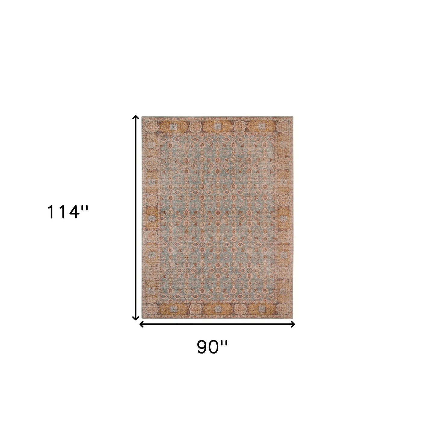 7' x 9' Teal Blue Floral Power Loom Area Rug With Fringe