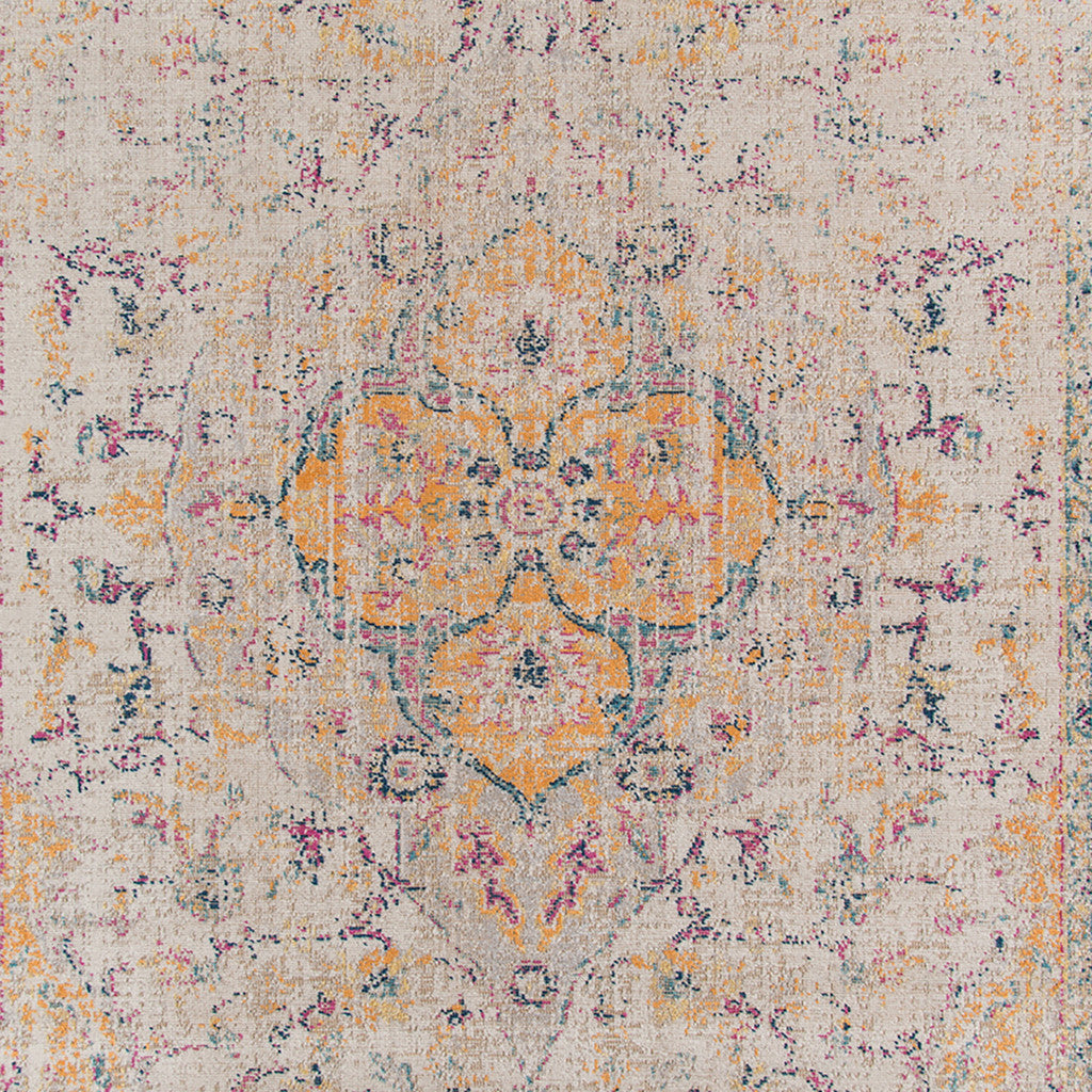 9' x 12' Yellow and Ivory Oriental Power Loom Distressed Area Rug
