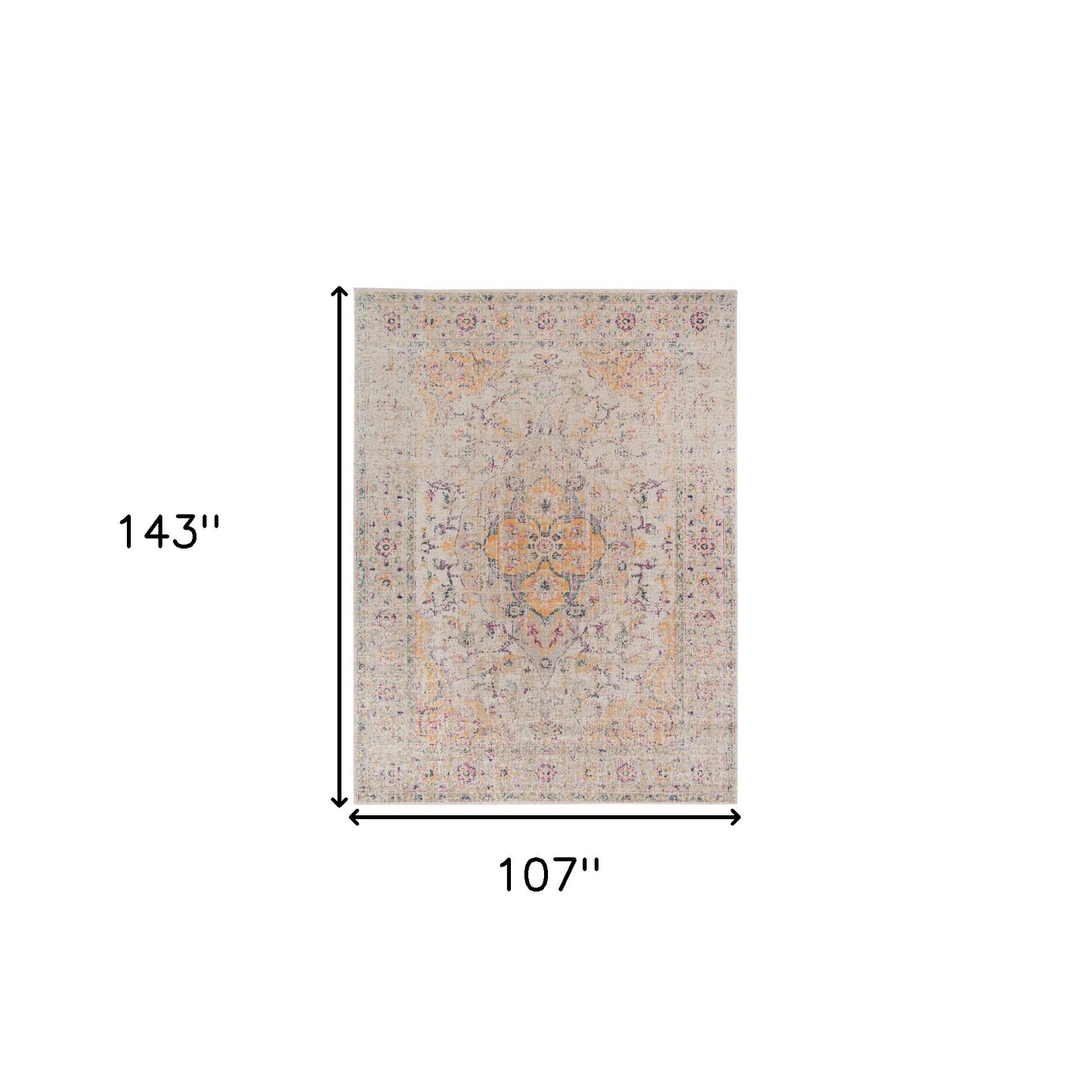 9' x 12' Yellow and Ivory Oriental Power Loom Distressed Area Rug