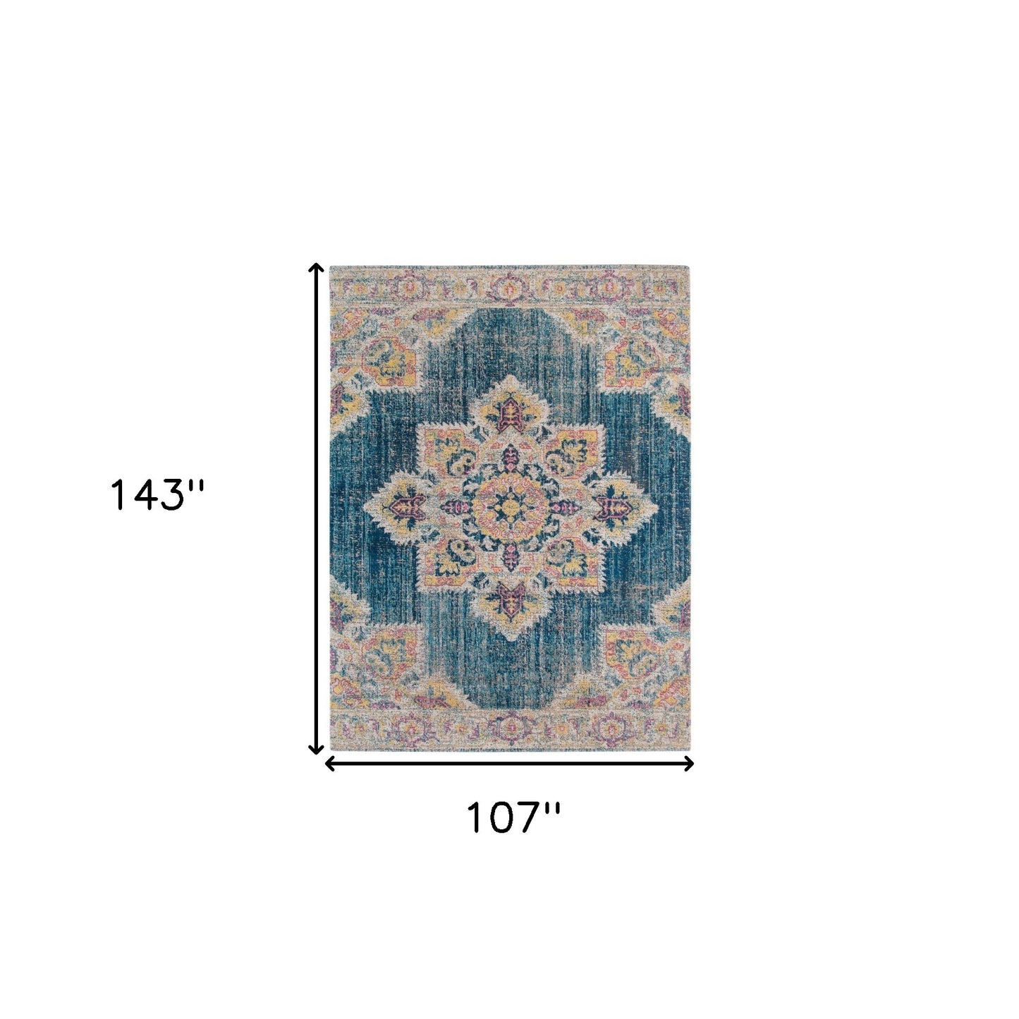 9' x 12' Teal Blue Medallion Power Loom Area Rug With Fringe