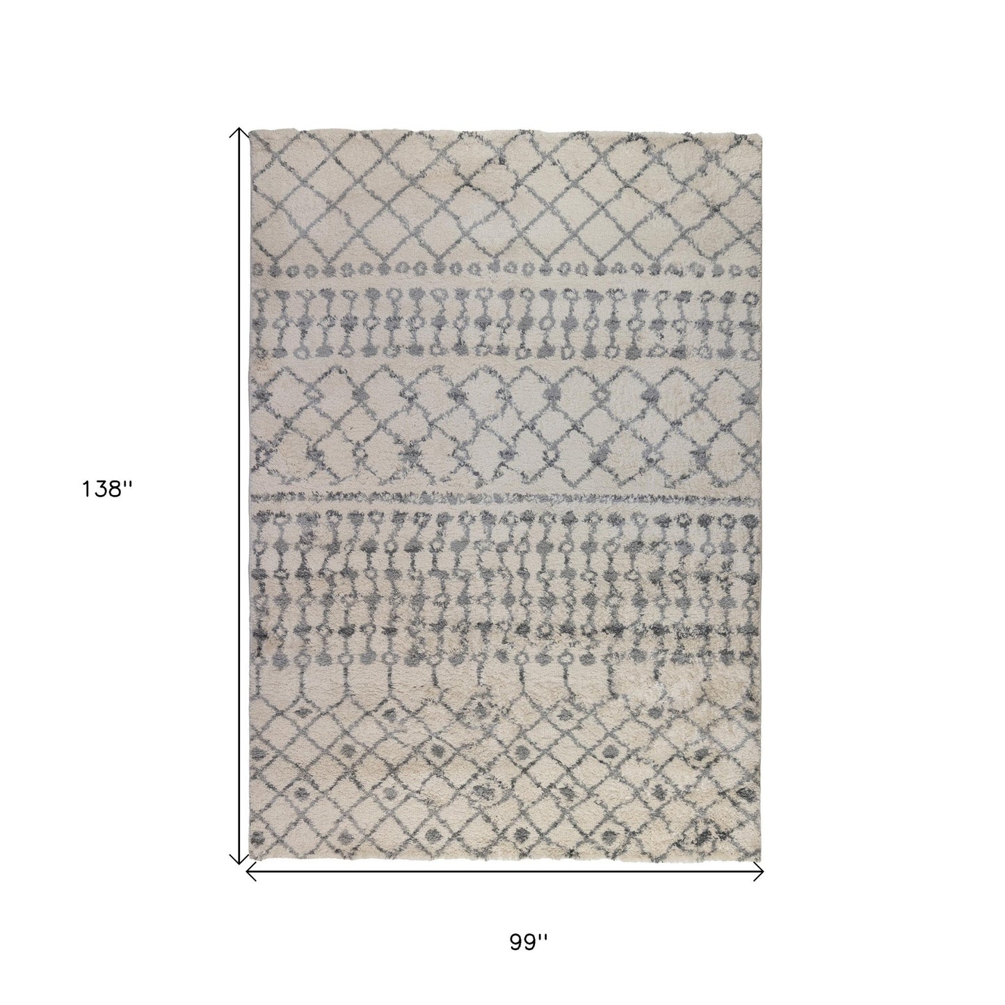 8' x 11' Gray and Ivory Geometric Shag Area Rug