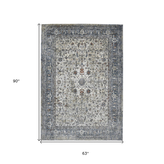 5' x 8' Gray and Ivory Oriental Power Loom Area Rug