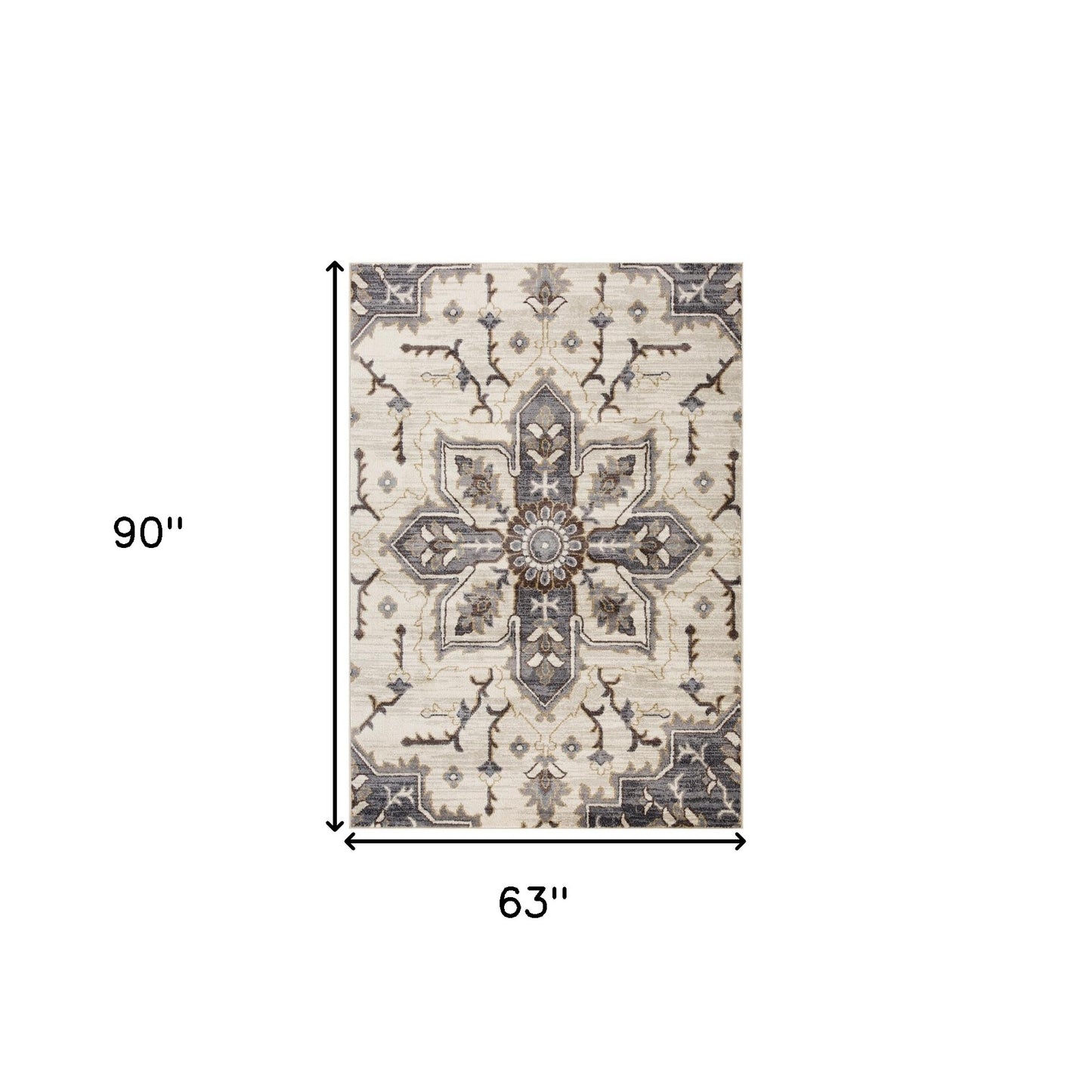 5' x 7' Ivory and Blue Medallion Power Loom Area Rug