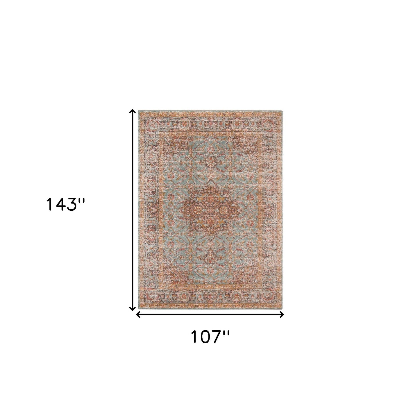 9' x 12' Sea Green Medallion Power Loom Area Rug With Fringe