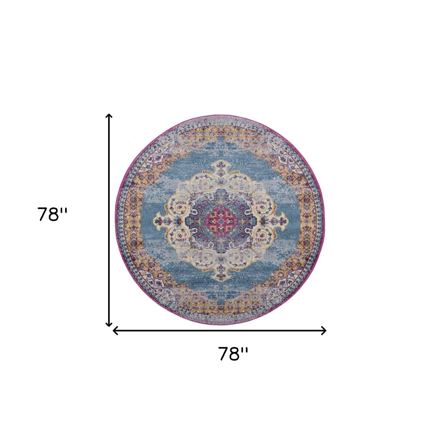 6' Blue and Orange Round Medallion Power Loom Area Rug