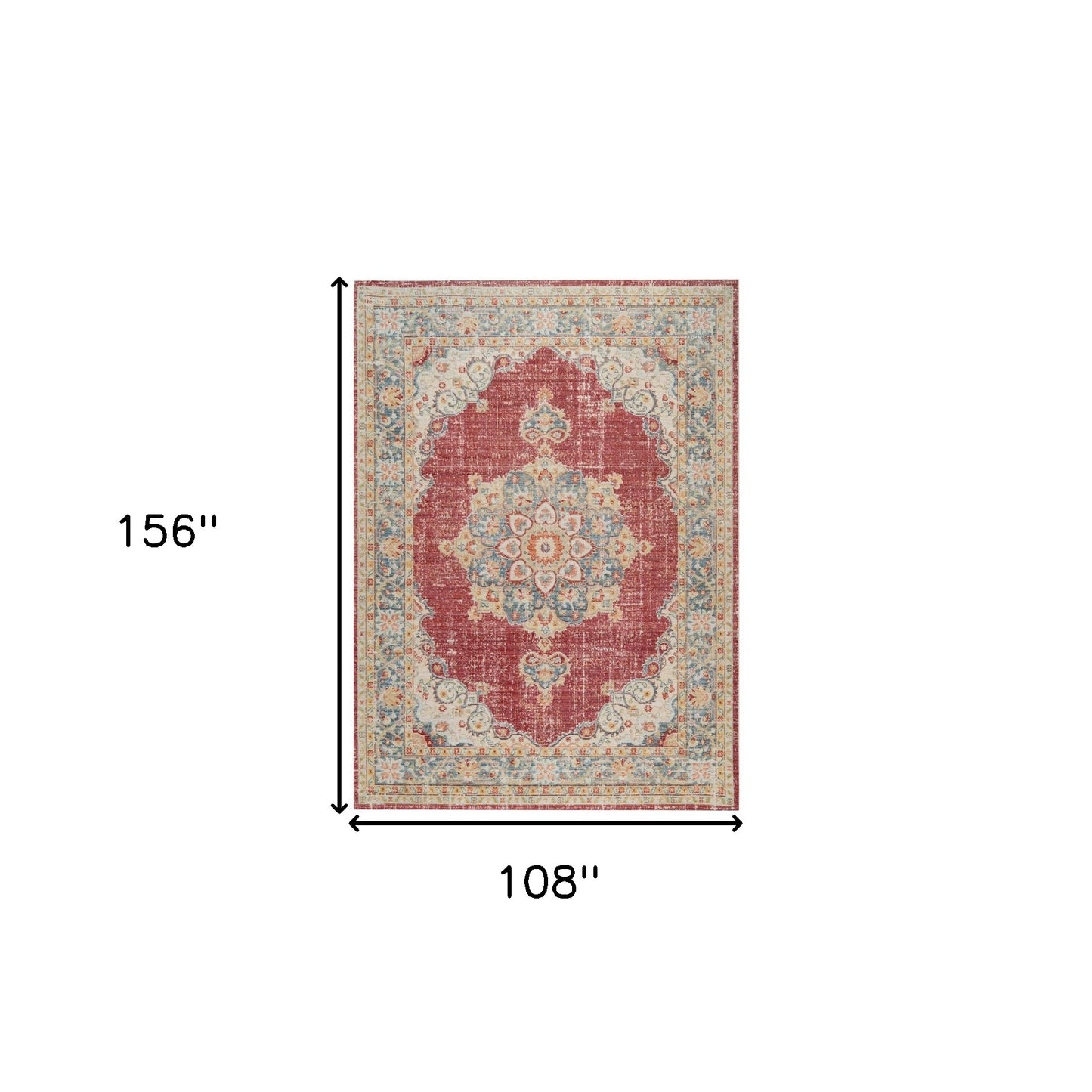 9' X 13' Red Medallion Power Loom Area Rug