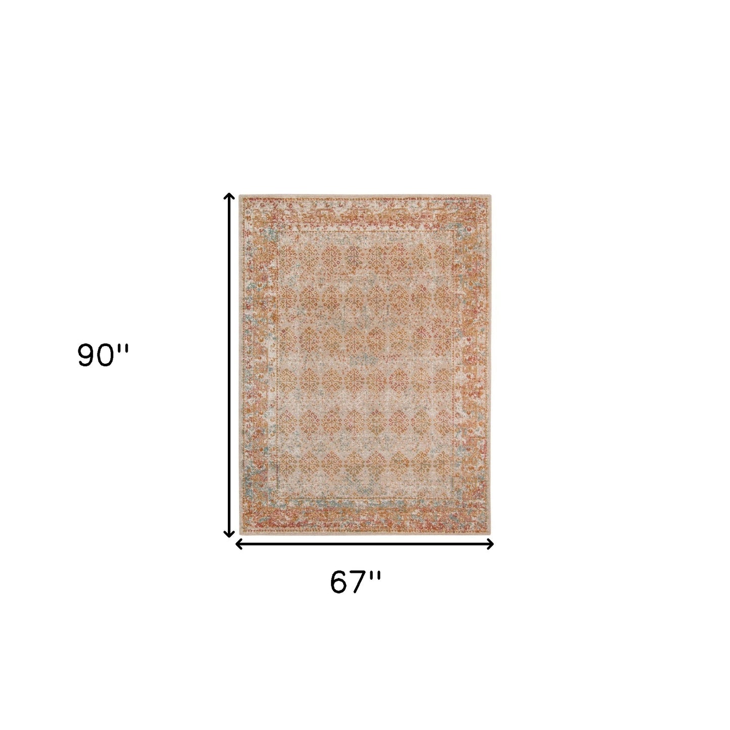 5' x 7' Beige Southwestern Power Loom Area Rug With Fringe