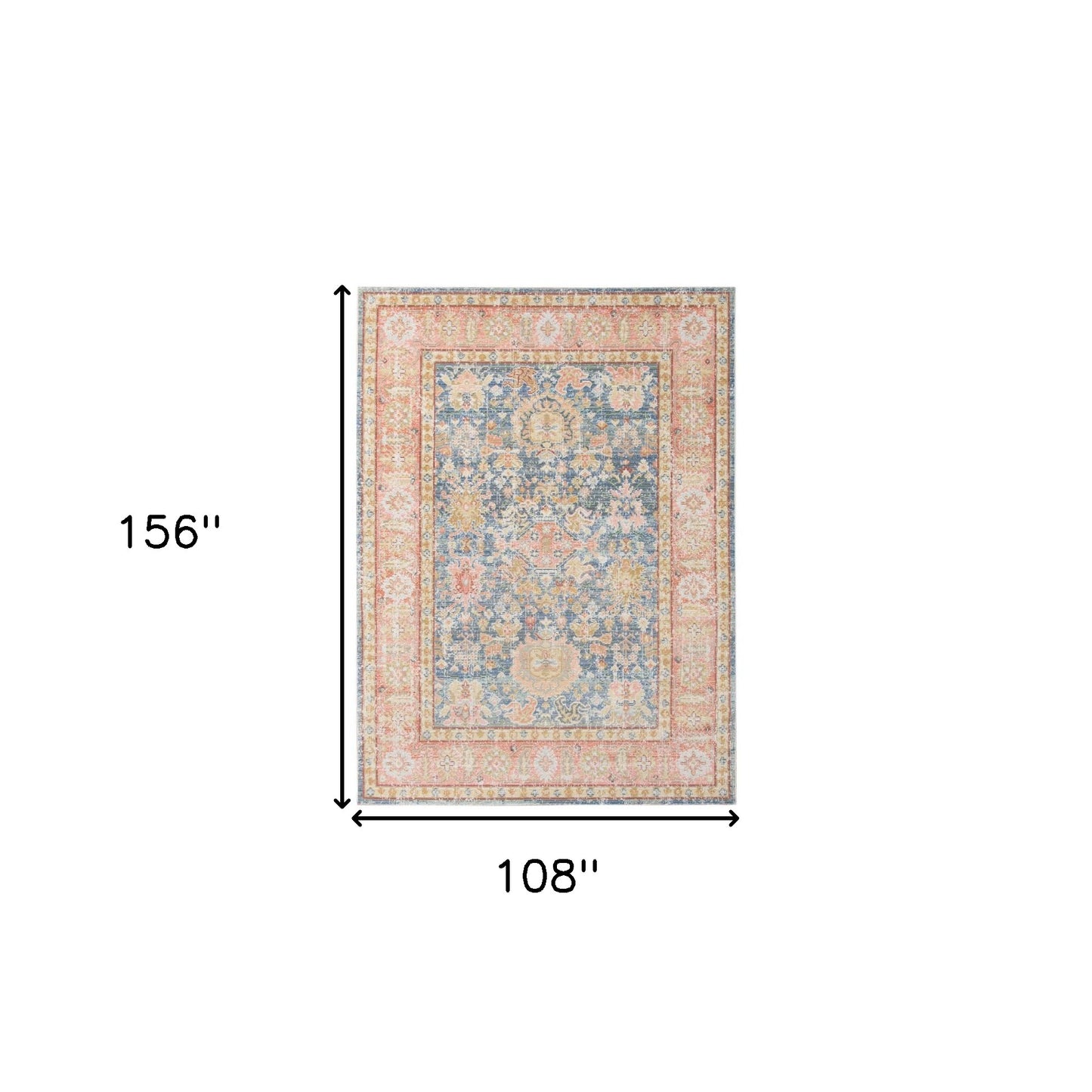 9' X 13' Blue Floral Power Loom Area Rug