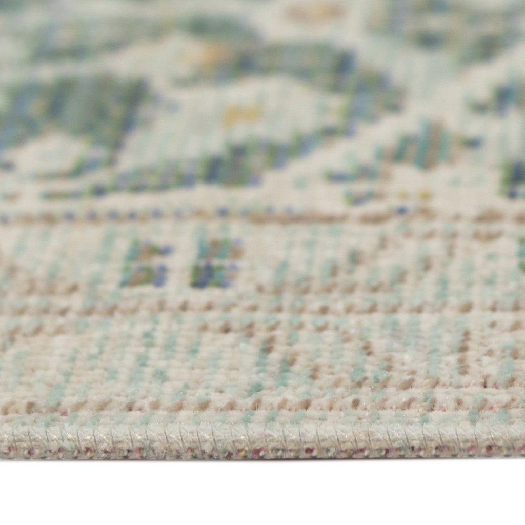 2' x 3' Green and Brown Medallion Power Loom Distressed Area Rug