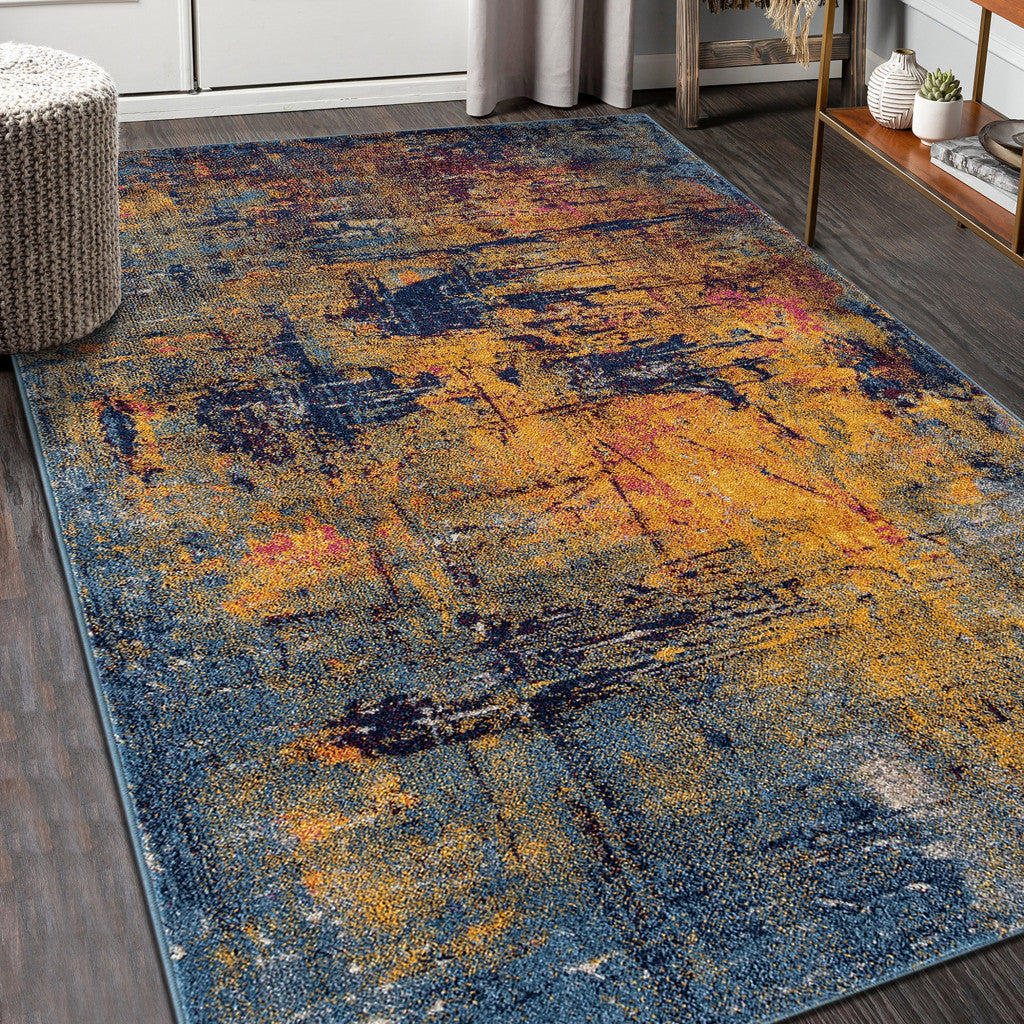 5' x 8' Blue and Orange Abstract Power Loom Area Rug