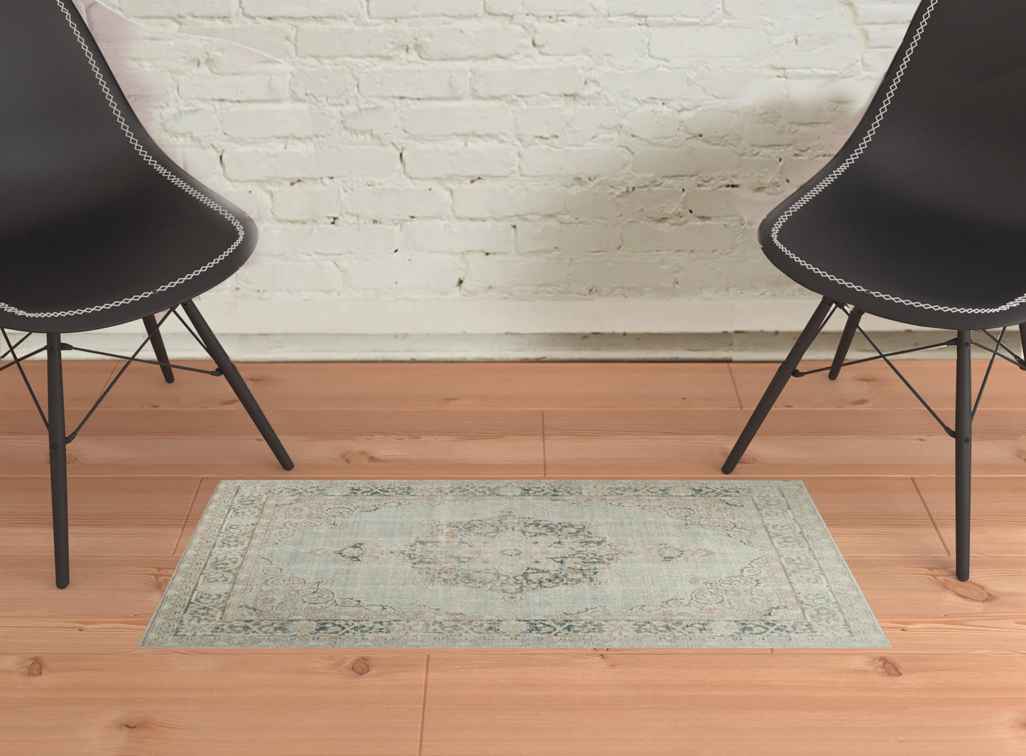 2' x 3' Green and Brown Medallion Power Loom Distressed Area Rug