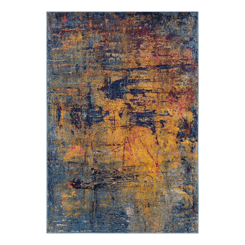 5' x 8' Blue and Orange Abstract Power Loom Area Rug