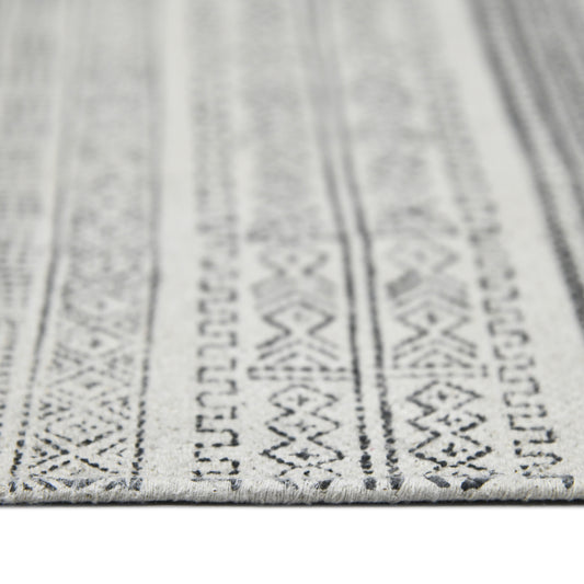 8' Charcoal Geometric Flatweave Handmade Distressed Runner Rug