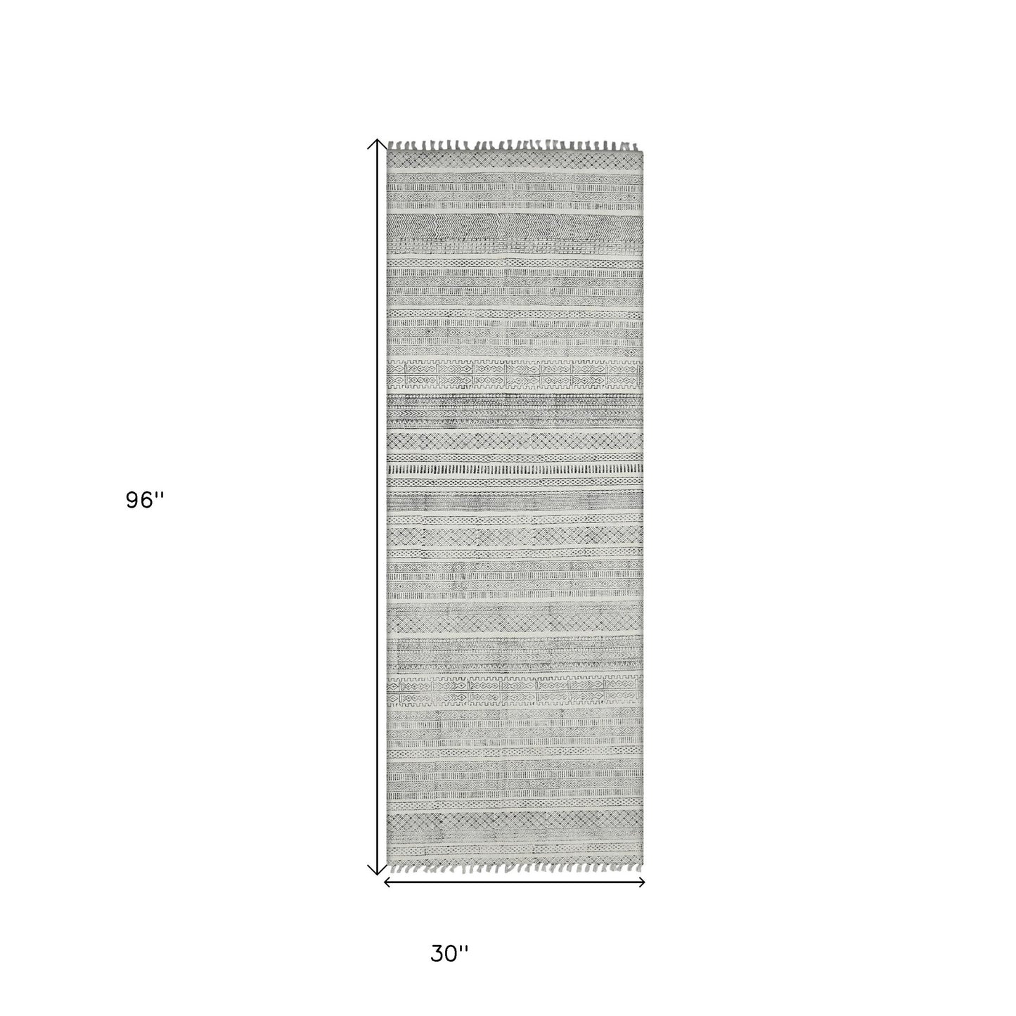 8' Charcoal Geometric Flatweave Handmade Distressed Runner Rug