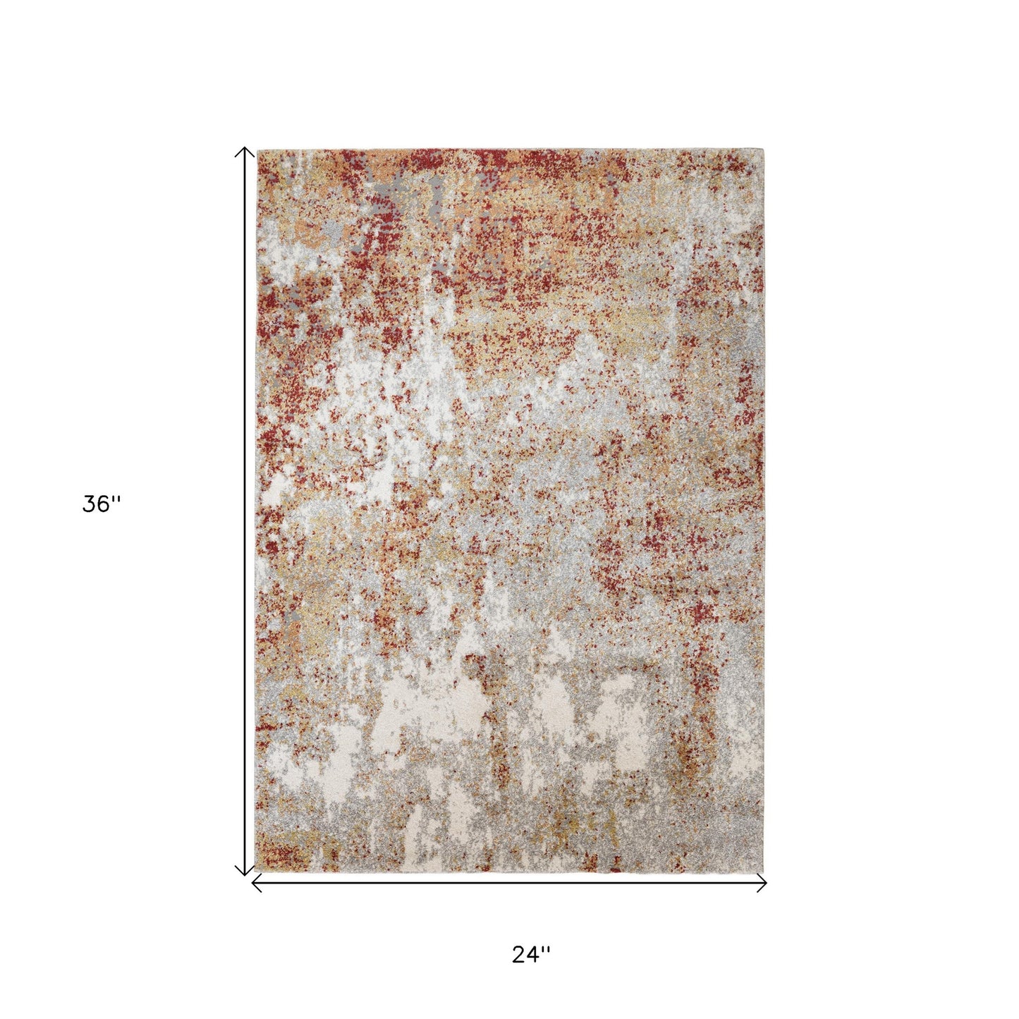 2' x 3' Gray and Red Abstract Power Loom Area Rug